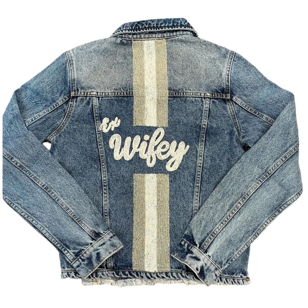 NEW TIANA women ex wifey graphic denim jacket in blue